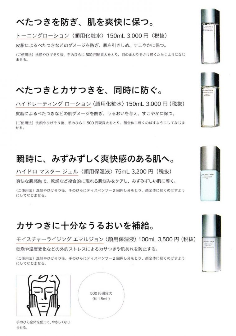 資生堂メンのカタログの化粧水のラインナップ