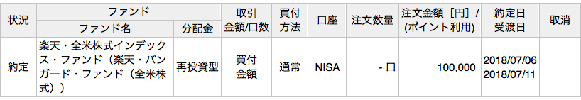 約定後の注文照会の画面