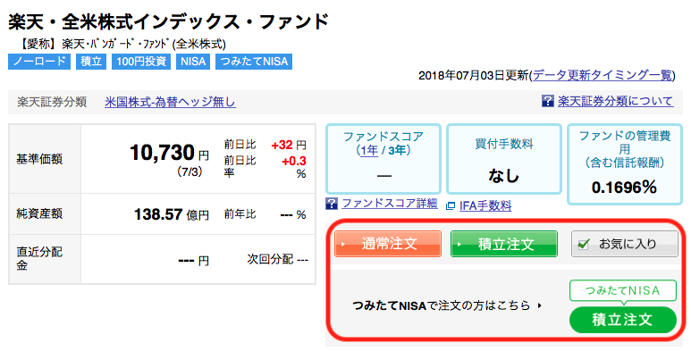 投資信託の注文画面
