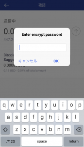 ビットペイの入金するためにパスワードを入力する画面