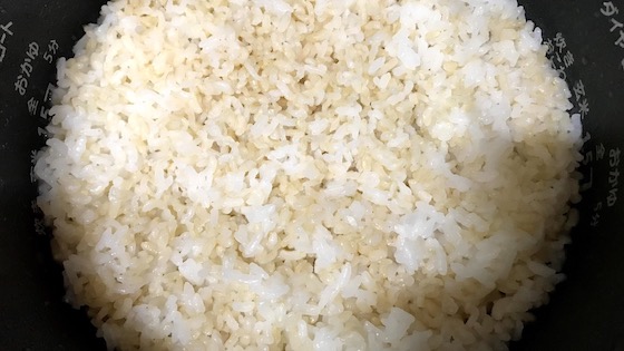 玄米と白米の炊きたて写真